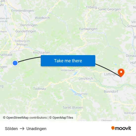 Sölden to Unadingen map