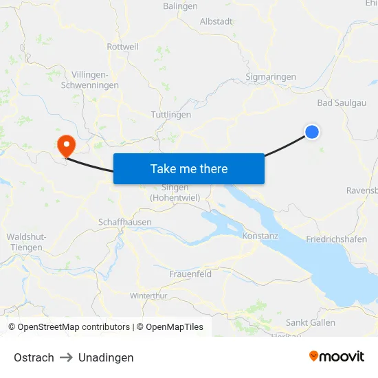 Ostrach to Unadingen map