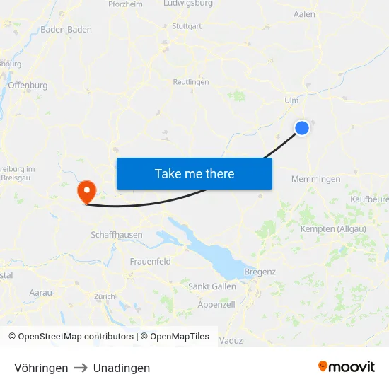 Vöhringen to Unadingen map