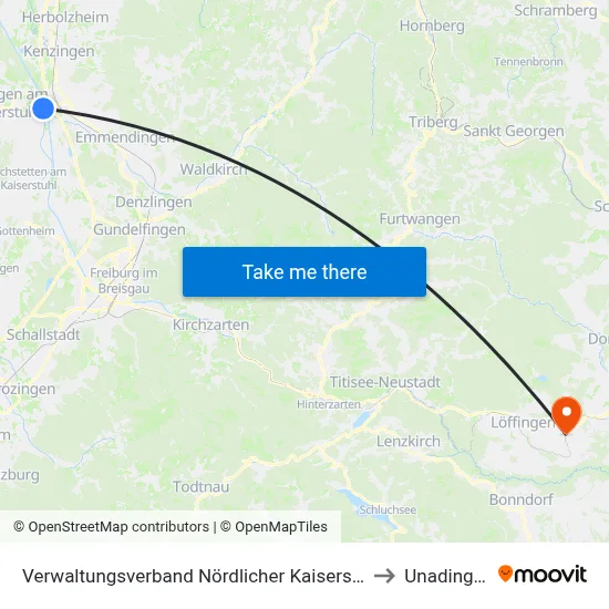 Verwaltungsverband Nördlicher Kaiserstuhl to Unadingen map