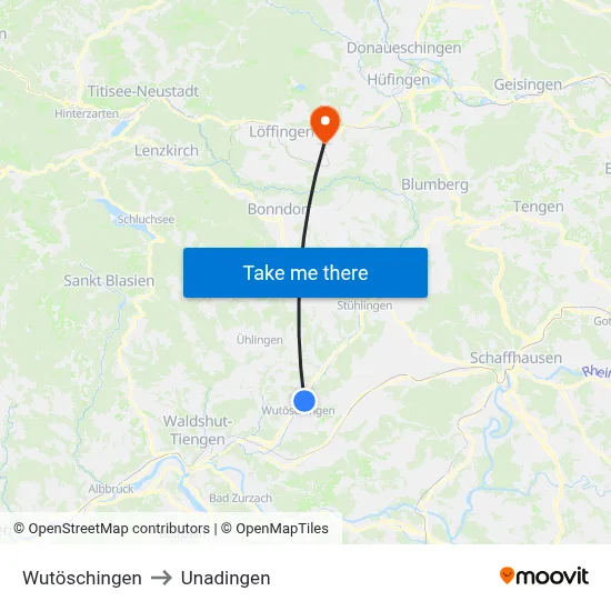 Wutöschingen to Unadingen map