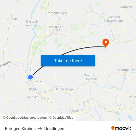 Efringen-Kirchen to Unadingen map