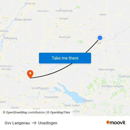 Gvv Langenau to Unadingen map
