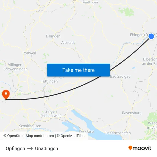 Öpfingen to Unadingen map