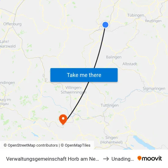 Verwaltungsgemeinschaft Horb am Neckar to Unadingen map