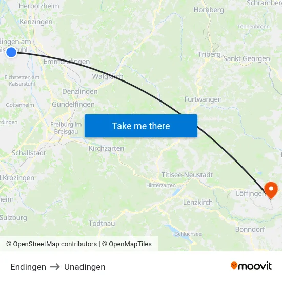 Endingen to Unadingen map