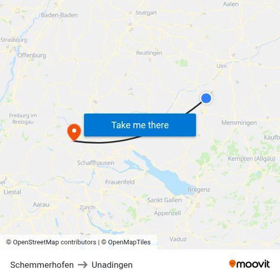 Schemmerhofen to Unadingen map