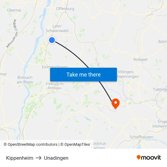 Kippenheim to Unadingen map
