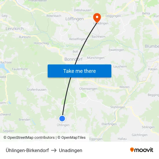 Ühlingen-Birkendorf to Unadingen map