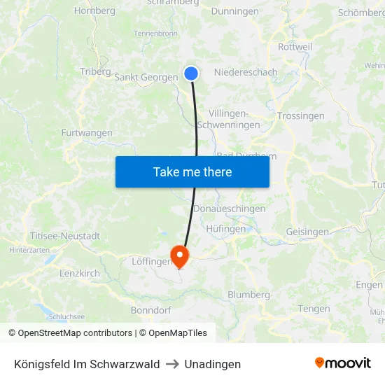 Königsfeld Im Schwarzwald to Unadingen map