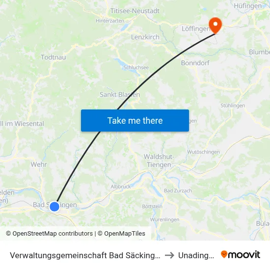 Verwaltungsgemeinschaft Bad Säckingen to Unadingen map