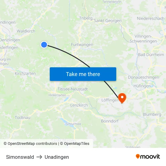 Simonswald to Unadingen map