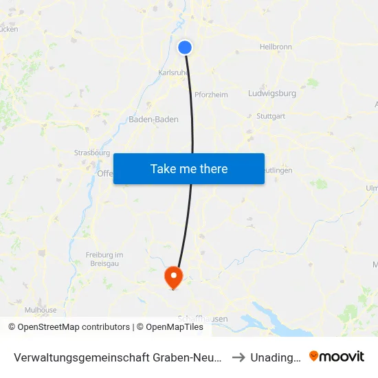 Verwaltungsgemeinschaft Graben-Neudorf to Unadingen map