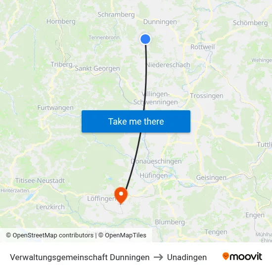 Verwaltungsgemeinschaft Dunningen to Unadingen map