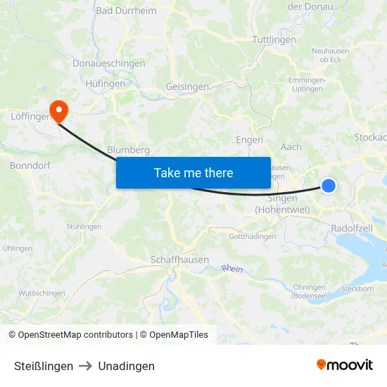 Steißlingen to Unadingen map