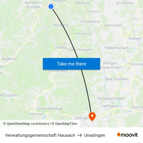 Verwaltungsgemeinschaft Hausach to Unadingen map