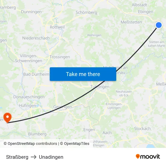Straßberg to Unadingen map