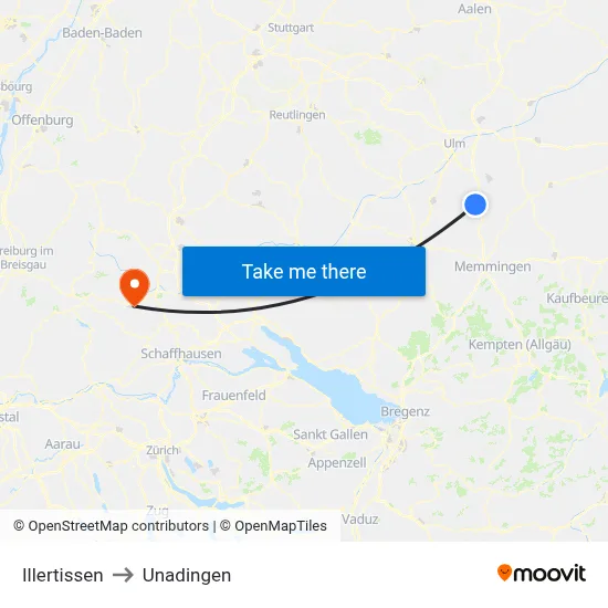 Illertissen to Unadingen map