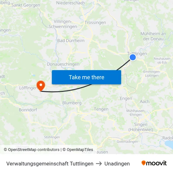 Verwaltungsgemeinschaft Tuttlingen to Unadingen map