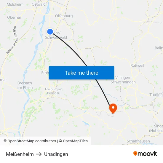 Meißenheim to Unadingen map