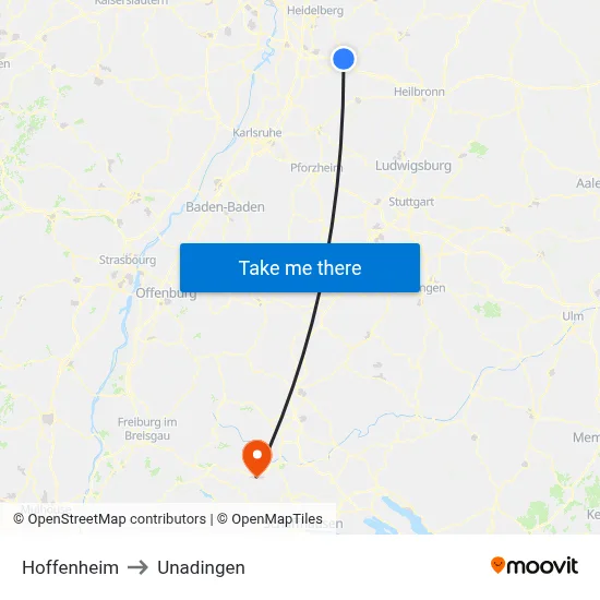 Hoffenheim to Unadingen map