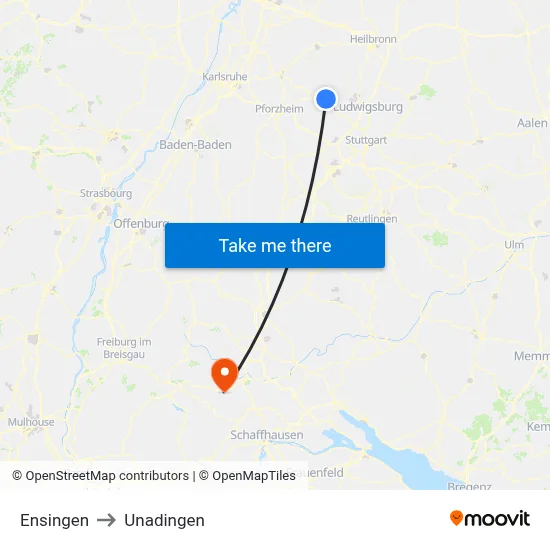 Ensingen to Unadingen map