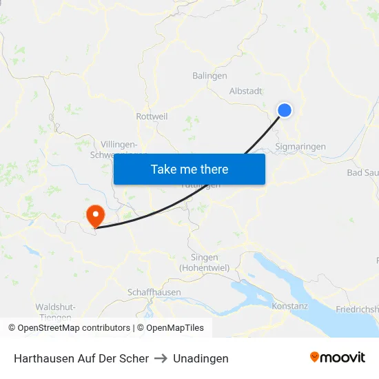 Harthausen Auf Der Scher to Unadingen map