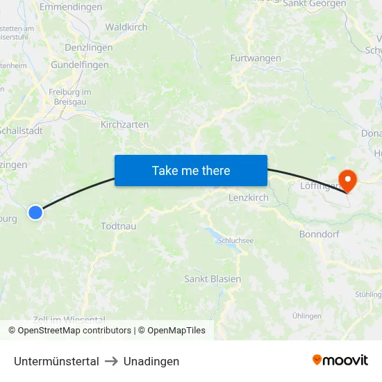 Untermünstertal to Unadingen map