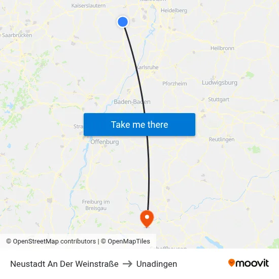 Neustadt An Der Weinstraße to Unadingen map