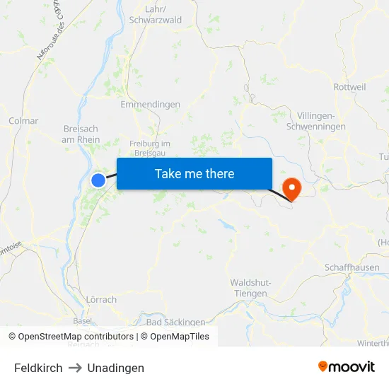 Feldkirch to Unadingen map