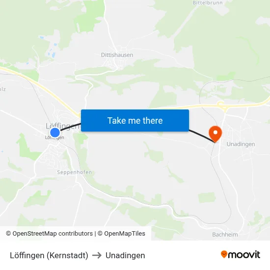 Löffingen (Kernstadt) to Unadingen map