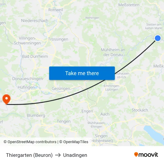 Thiergarten (Beuron) to Unadingen map