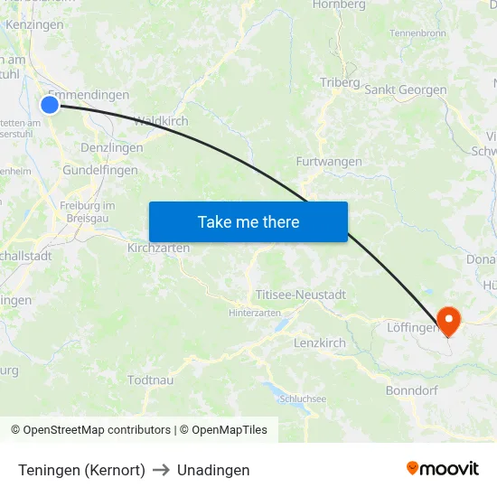 Teningen (Kernort) to Unadingen map