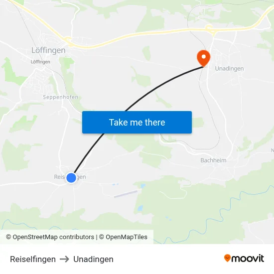 Reiselfingen to Unadingen map
