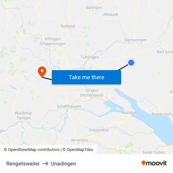 Rengetsweiler to Unadingen map