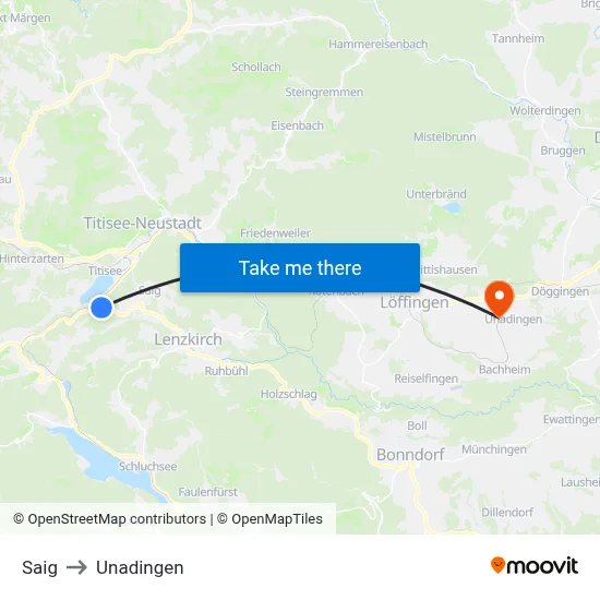 Saig to Unadingen map