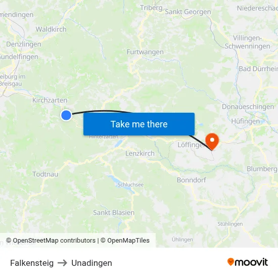 Falkensteig to Unadingen map