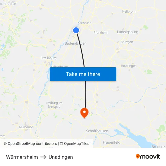 Würmersheim to Unadingen map