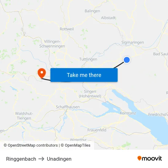 Ringgenbach to Unadingen map