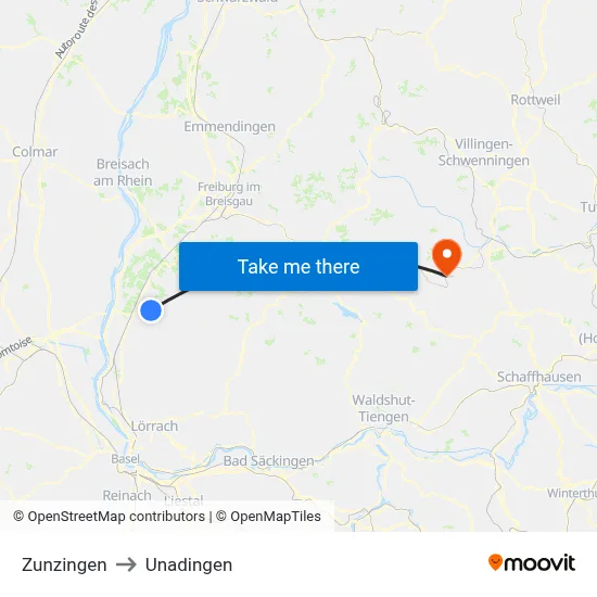 Zunzingen to Unadingen map