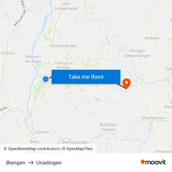 Biengen to Unadingen map