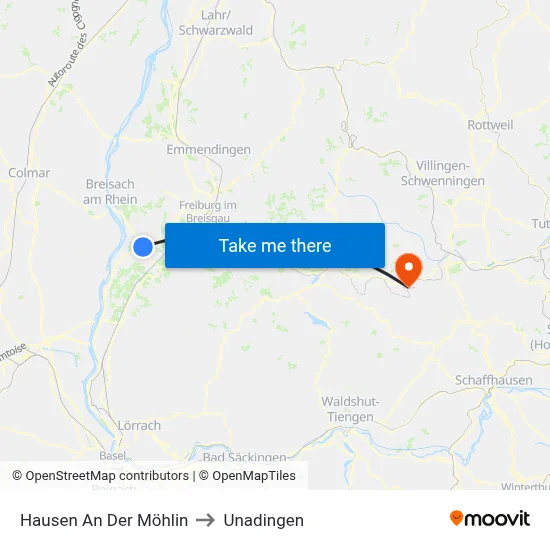 Hausen An Der Möhlin to Unadingen map