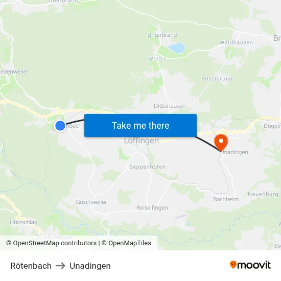 Rötenbach to Unadingen map