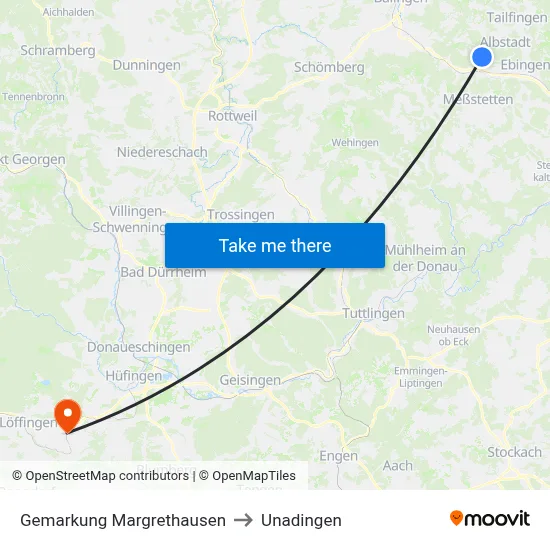 Gemarkung Margrethausen to Unadingen map
