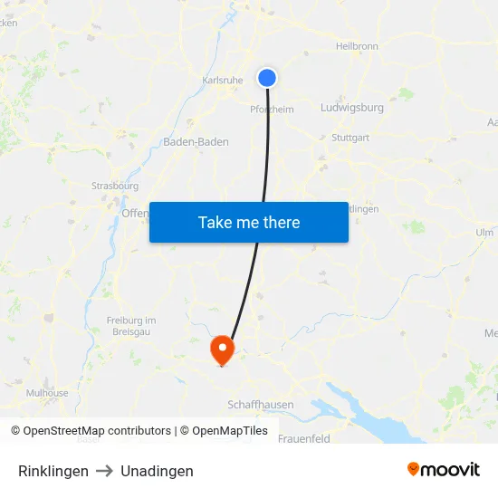 Rinklingen to Unadingen map