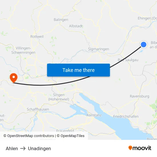Ahlen to Unadingen map