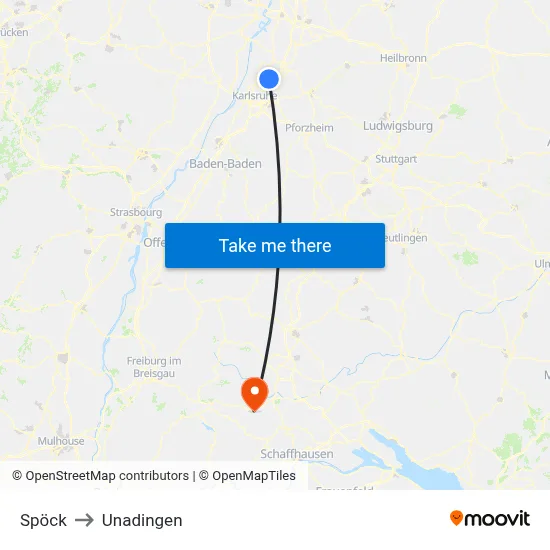 Spöck to Unadingen map