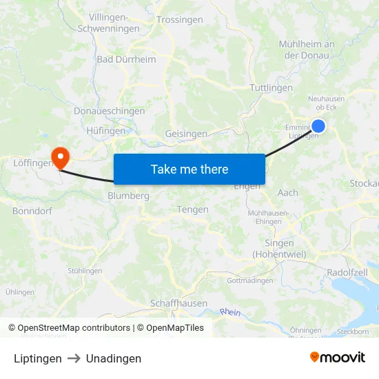 Liptingen to Unadingen map