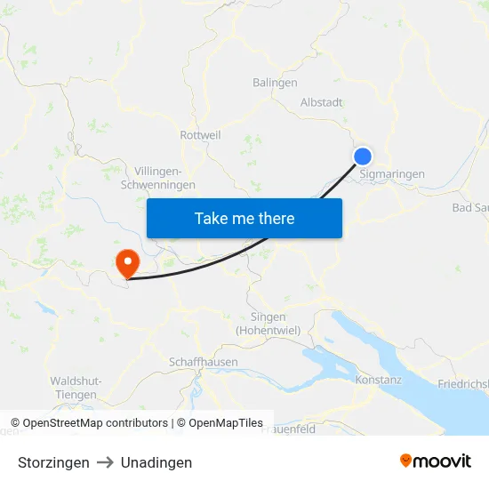 Storzingen to Unadingen map