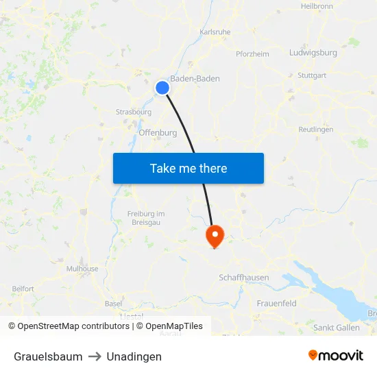 Grauelsbaum to Unadingen map